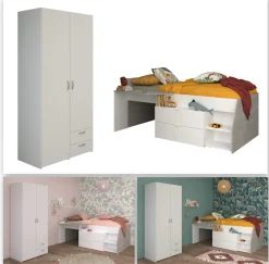 Parisot Jugendzimmer-Set »Parisot Milky 14« Bestehend aus halbhohem Hochbett und 2-trg. Kleiderschrank, 2 Stk. tlg.