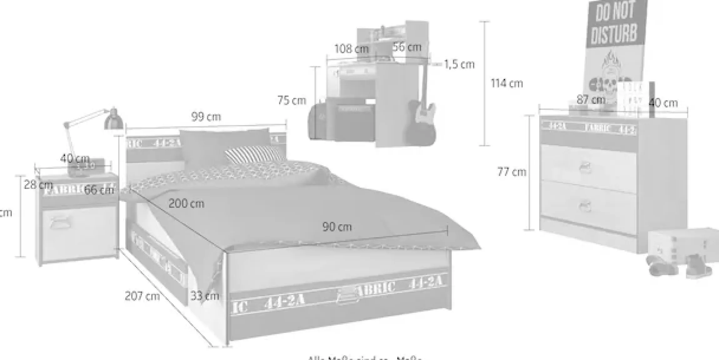 Parisot Jugendzimmer-Set »Parisot Fabric 13« Set, 5-teilig, 5 tlg.