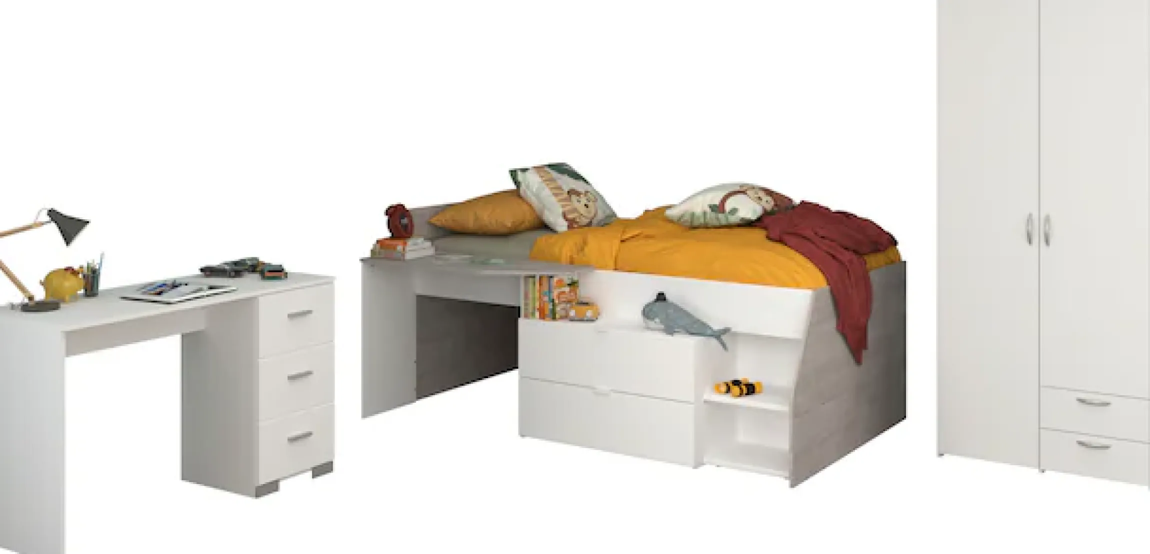 Parisot Jugendzimmer-Set »Parisot Milky 13« 3 Stk. tlg. viel Stauraum, halbhohes Hochbett