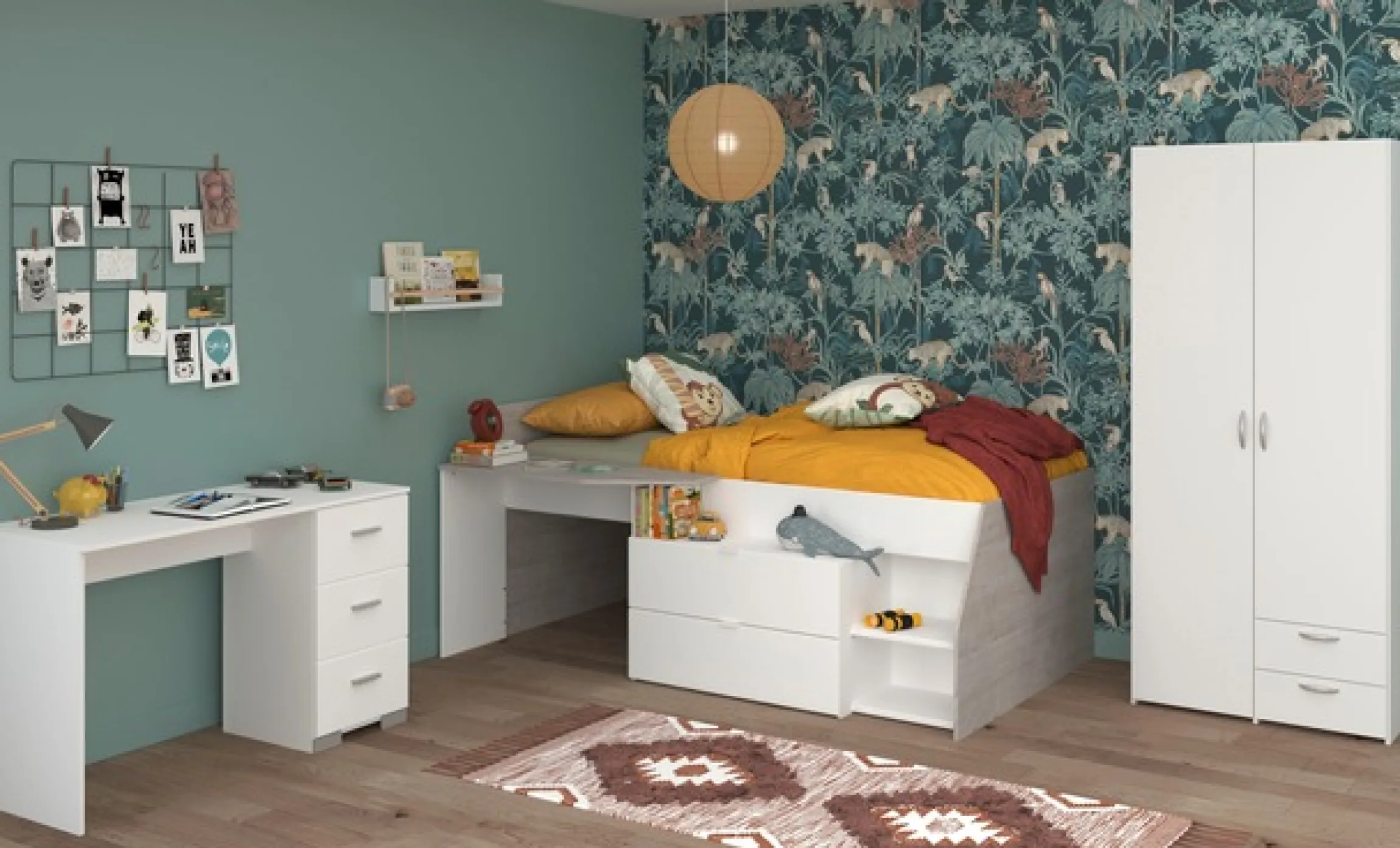 Parisot Jugendzimmer-Set »Parisot Milky 13« 3 Stk. tlg. viel Stauraum, halbhohes Hochbett