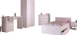 Parisot Jugendzimmer-Set »Pirouette, farbige Einsätze drehbar- Rosa oder Grau« Set, Schreibtisch, Bett, Schubkasten, Kleiderschrank, Kommode, Nachttisch, 6 Stk. tlg. komplettes Jugendzimmer, für alle Zielgruppen