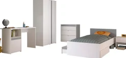 Parisot Jugendzimmer-Set »Pirouette, farbige Einsätze drehbar- Rosa oder Grau« Set, Schreibtisch, Bett, Schubkasten, Kleiderschrank, Kommode, Nachttisch, 6 Stk. tlg. komplettes Jugendzimmer, für alle Zielgruppen