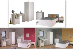 Parisot Jugendzimmer-Set »Pirouette, farbige Einsätze drehbar- Rosa oder Grau« Set, Schreibtisch, Bett, Schubkasten, Kleiderschrank, Kommode, Nachttisch, 6 Stk. tlg. komplettes Jugendzimmer, für alle Zielgruppen