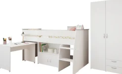 Parisot Jugendzimmer-Set »Reverse 12« Hochbett mit Schreibtisch und Kommode + Kleiderschrank, 2-türig, 2 Stk. tlg. viel Stauraum, platzsparend, Schreibtisch und Kommode integriert