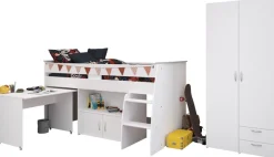 Parisot Jugendzimmer-Set »Reverse 12« Hochbett mit Schreibtisch und Kommode + Kleiderschrank, 2-türig, 2 Stk. tlg. viel Stauraum, platzsparend, Schreibtisch und Kommode integriert