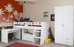 Parisot Jugendzimmer-Set »Reverse 12« Hochbett mit Schreibtisch und Kommode + Kleiderschrank, 2-türig, 2 Stk. tlg. viel Stauraum, platzsparend, Schreibtisch und Kommode integriert