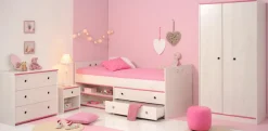 Parisot Jugendzimmer-Set »Smoozy« Set, Stauraumbett, Nachttisch, Kleiderschrank und Schubkastenkommode, 4 Stk. tlg.