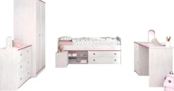 Parisot Jugendzimmer-Set »Smoozy« Set, Stauraumbett, Nachttisch, Kleiderschrank, Schreibtisch und Kommode, 5 Stk. tlg.