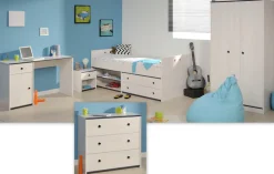 Parisot Jugendzimmer-Set »Smoozy« Set, Stauraumbett, Nachttisch, Kleiderschrank, Schreibtisch und Kommode, 5 Stk. tlg.