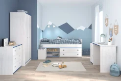 Parisot Jugendzimmer-Set »Smoozy« Set, Stauraumbett, Nachttisch, Kleiderschrank, Schreibtisch und Kommode, 5 Stk. tlg.