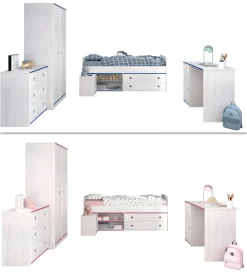 Parisot Jugendzimmer-Set »Smoozy« Set, Stauraumbett, Nachttisch, Kleiderschrank, Schreibtisch und Kommode, 5 Stk. tlg.