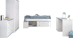 Parisot Jugendzimmer-Set »Smoozy« Set, Stauraumbett, Nachttisch, Kleiderschrank, Schreibtisch und Kommode, 5 Stk. tlg.