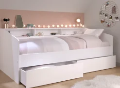Parisot Stauraumbett »Sleep, Daybed, Kinderbett, Rückwand der Regale drehbar (farbig + weiß)« inklusive, Regale, Schubkästen, viel Stauraum, TOPSELLLER!
