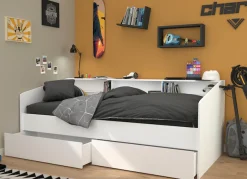 Parisot Stauraumbett »Sleep, Daybed, Kinderbett, Rückwand der Regale drehbar (farbig + weiß)« inklusive, Regale, Schubkästen, viel Stauraum, TOPSELLLER!