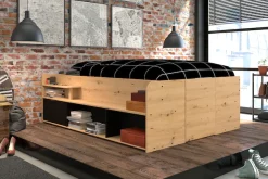 Parisot Stauraumbett »Travel, maximaler Stauraum, wie ein begehbarer Kleiderschrank« Ablageflächen, hydraulischer Bettkasten mit Regalen, Schublade, Tür