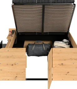 Parisot Stauraumbett »Travel, maximaler Stauraum, wie ein begehbarer Kleiderschrank« Ablageflächen, hydraulischer Bettkasten mit Regalen, Schublade, Tür