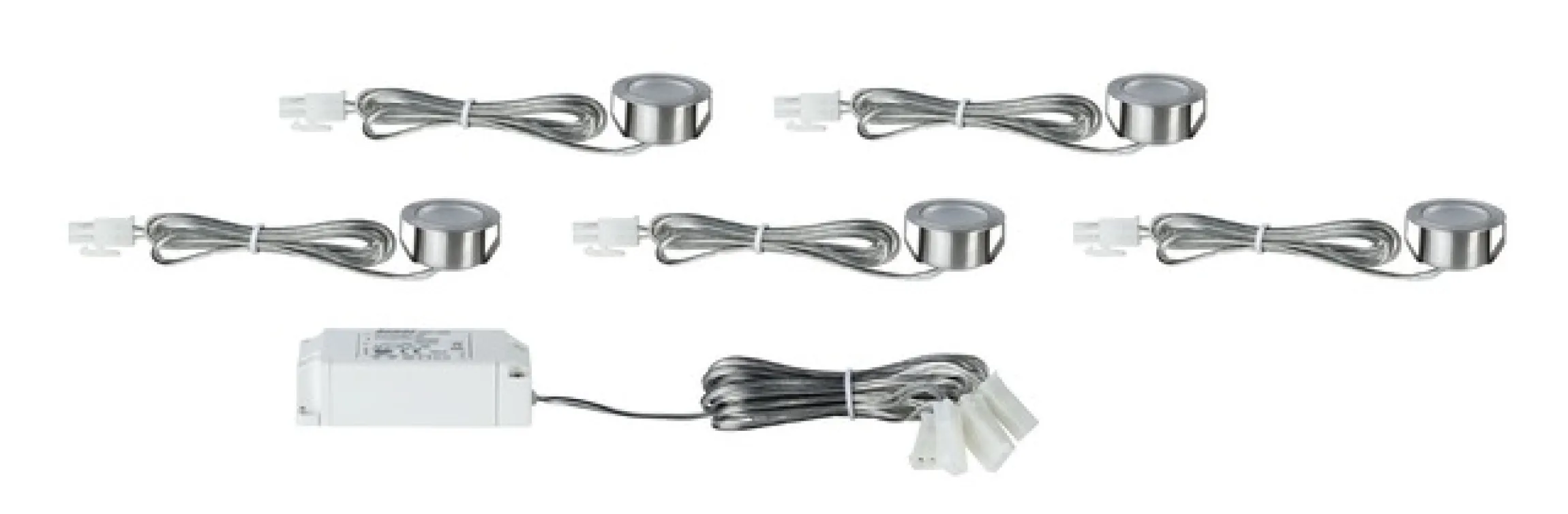 Paulmann Unterschrankleuchte »Mini rund 5x0,4W 2700K 3,6VA 230/12V 35mm Eisen geb/Met« 5 Stk. Warmweiß LED Möbel Einbauleuchten Set