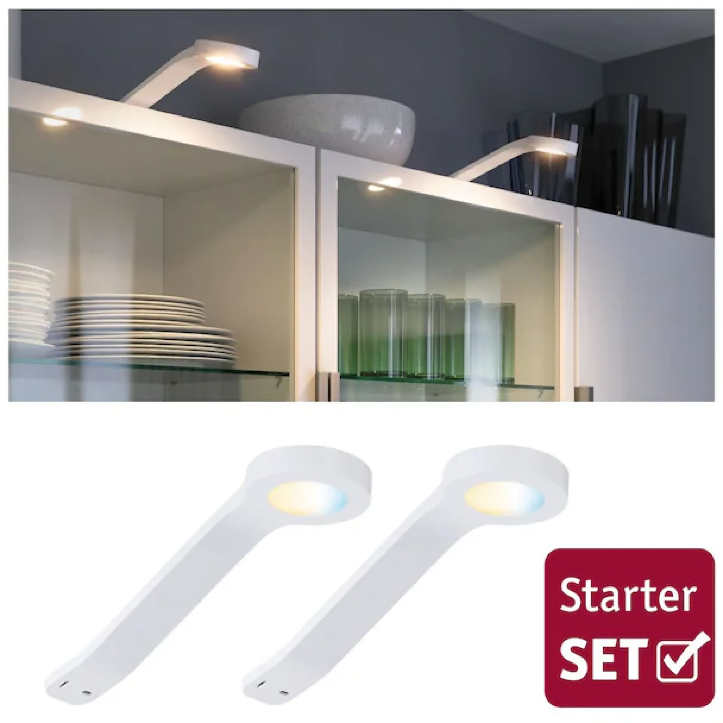 Paulmann Unterschrankleuchte »Clever Connect Mike 2x2,5W DC 2700-6500K 12V Weiß matt/Kunststoff« 2 Stk. Tageslichtweiß Starter-Set