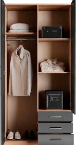 priess Kleiderschrank »Amsterdam, viel Stauraum durch viele Schubkästen, Spiegeltüren« Optional mit LED-Beleuchtung, Made in Germany