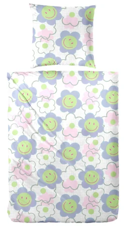 Primera Bettwäsche »Renforce-Bettwäsche Smile for me« 2 Stk. mit Smiley Blüten in bunten Farben