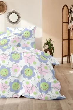 Primera Bettwäsche »Renforce-Bettwäsche Smile for me« 2 Stk. mit Smiley Blüten in bunten Farben