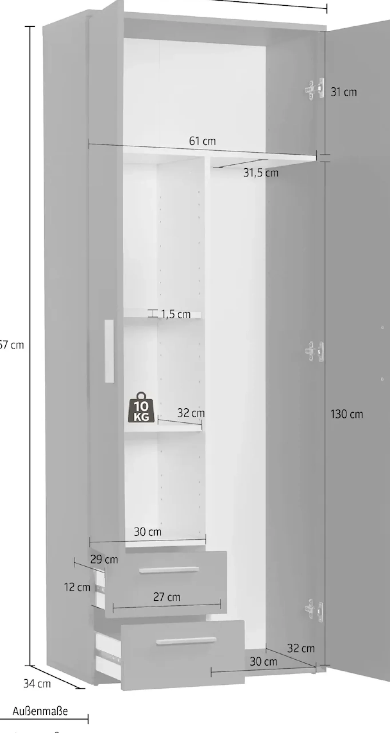 Procontour Mehrzweckschrank »Schrank Clara« Höhe 167cm mit variabel verstellbaren Einlegeböden