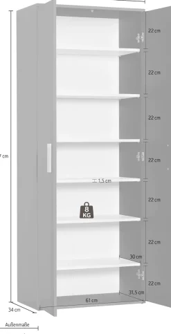 Procontour Mehrzweckschrank »Haushaltsschrank Clara« Höhe 167cm mit variabel verstellbaren Einlegeböden