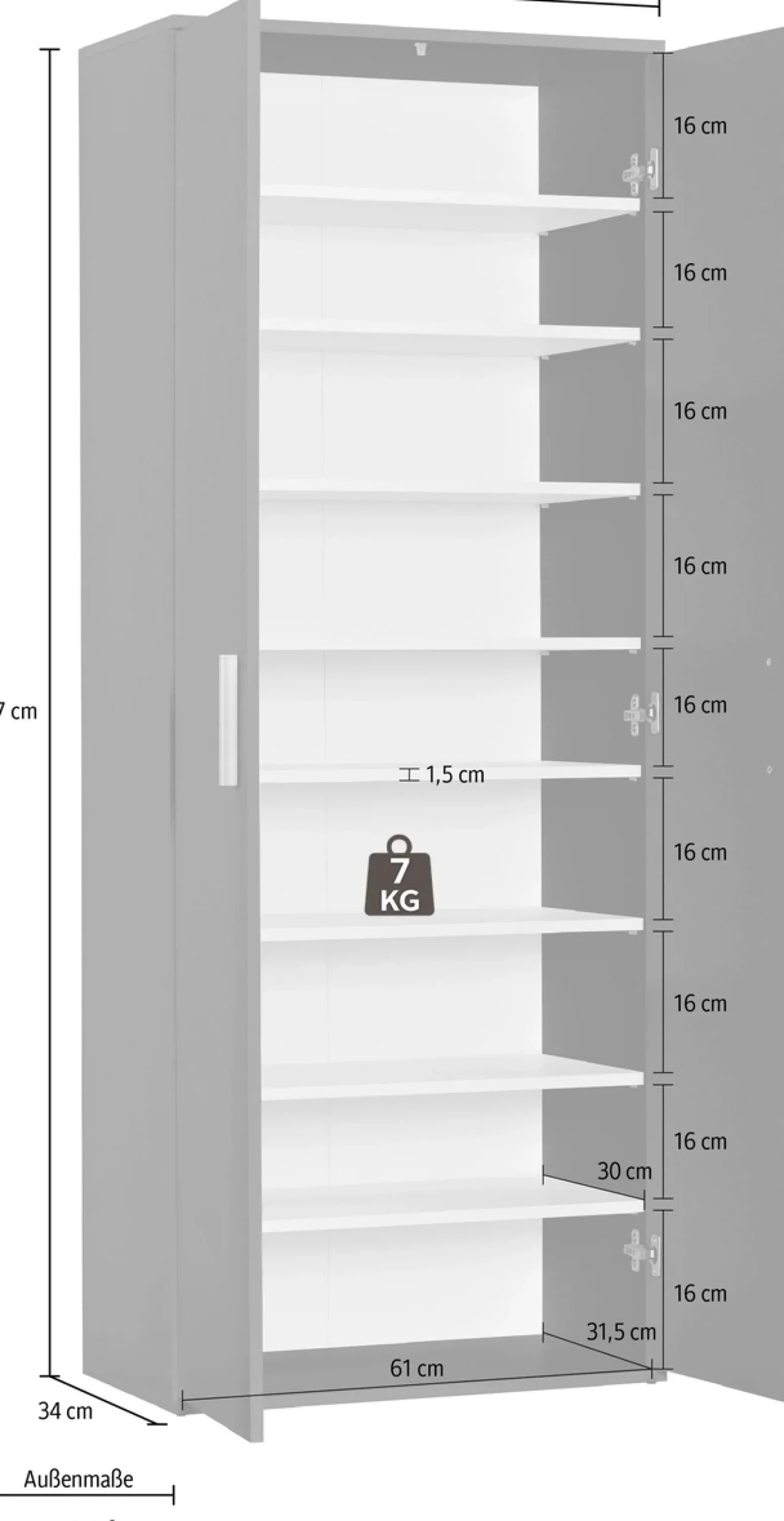 Procontour Schuhschrank »Schrank Clara« Höhe 167cm, mit variabel verstellbaren Einlegeböden