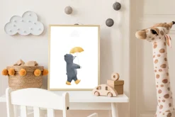 queence Bild mit Rahmen »Bär mit Regenschirm« Bär | Bären | Fantasy | Teddy | Tiere 1 Stk. tlg. HD Premium Posterdruck mit Echtholzrahmen