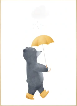 queence Bild mit Rahmen »Bär mit Regenschirm« Bär | Bären | Fantasy | Teddy | Tiere 1 Stk. tlg. HD Premium Posterdruck mit Echtholzrahmen