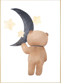 queence Bild mit Rahmen »Bär mit Halbmond« Bilder vom Sternenhimmel | Bär | Bären | Stern | Sterne | Teddy | Tiere 1 Stk. tlg. HD Premium Posterdruck mit Echtholzrahmen