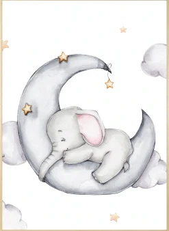 queence Bild mit Rahmen »Elefant auf Halbmond« Bilder vom Sternenhimmel | Elefant | Elefanten | Elefanten Bilder | Himmel | Himmelsbilder | Stern | Sterne