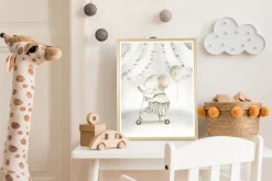 queence Bild mit Rahmen »Elefant auf Roller« Elefant | Elefanten | Elefanten Bilder | Luftballon | Tiere 1 Stk. tlg. HD Premium Posterdruck mit Echtholzrahmen