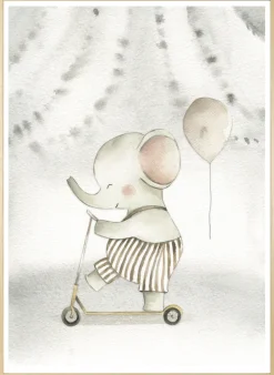 queence Bild mit Rahmen »Elefant auf Roller« Elefant | Elefanten | Elefanten Bilder | Luftballon | Tiere 1 Stk. tlg. HD Premium Posterdruck mit Echtholzrahmen