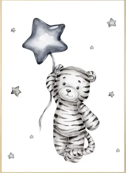 queence Bild mit Rahmen »Kleiner Tiger mit Ballon« Bilder vom Sternenhimmel | Himmel | Himmelsbilder | Leopard | Luftballon | Stern | Sterne | Tiere 1 Stk. tlg. HD Premium Posterdruck mit Echtholzrahmen