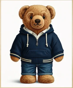 queence Bild mit Rahmen »Teddy Bär mit Jeans und Hoody« Bär | Bären | Fashion | Figuren | Mode | Modebilder HD Premium Poster-Druck inkl. Echtholzrahmen in beige