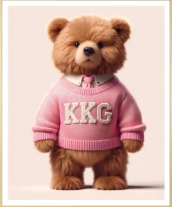 queence Bild mit Rahmen »Vintage Teddy Bär Mädchen mit Krawatte in rosa« Bär | Bären | Fashion | Figuren | Mode | Modebilder HD Premium Poster-Druck inkl. Echtholzrahmen in beige