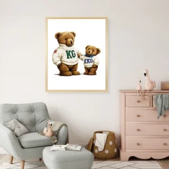 queence Bild mit Rahmen »Vintage Teddy Bär groß & klein« Bär | Bären | Fashion | Figuren | Mode | Modebilder HD Premium Poster-Druck inkl. Echtholzrahmen in beige