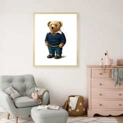 queence Bild mit Rahmen »Vintage Polo Teddy Bär in Pullover und Hemd« Bär | Bären | Fashion | Figuren | Mode | Modebilder HD Premium Poster-Druck inkl. Echtholzrahmen in beige