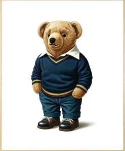 queence Bild mit Rahmen »Vintage Polo Teddy Bär in Pullover und Hemd« Bär | Bären | Fashion | Figuren | Mode | Modebilder HD Premium Poster-Druck inkl. Echtholzrahmen in beige