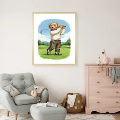 queence Bild mit Rahmen »Vintage Teddy Bär in Golf Club« Bär | Bären | Fashion | Figuren | Mode | Modebilder HD Premium Poster-Druck inkl. Echtholzrahmen in beige