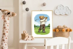 queence Bild mit Rahmen »Vintage Teddy Bär in Golf Club« Bär | Bären | Fashion | Figuren | Mode | Modebilder HD Premium Poster-Druck inkl. Echtholzrahmen in beige