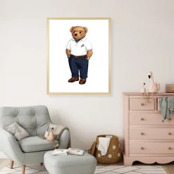 queence Bild mit Rahmen »Vintage Polo Club Teddy Bär« Bär | Bären | Fashion | Figuren | Mode | Modebilder HD Premium Poster-Druck inkl. Echtholzrahmen in beige
