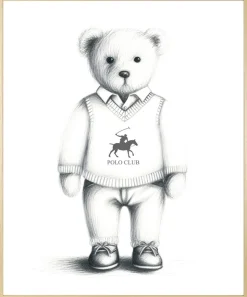 queence Bild mit Rahmen »Vintage Polo Teddy Bär in Pullunder« Bär | Bären | Fashion | Figuren | Mode | Modebilder HD Premium Poster-Druck inkl. Echtholzrahmen in beige