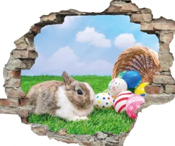 queence 3D-Wandtattoo »Hase mit bunten Ostereiern« Selbstklebender Wandsticker Ostern Wanddurchbruch 60x50cm