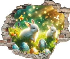 queence 3D-Wandtattoo »Illustrierte Osterhasen auf Wiese« Selbstklebender Wandsticker Ostern Wanddurchbruch 60x50cm