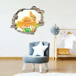 queence 3D-Wandtattoo »Osterhase im Nest« Selbstklebender Wandsticker Ostern Wanddurchbruch 60x50cm