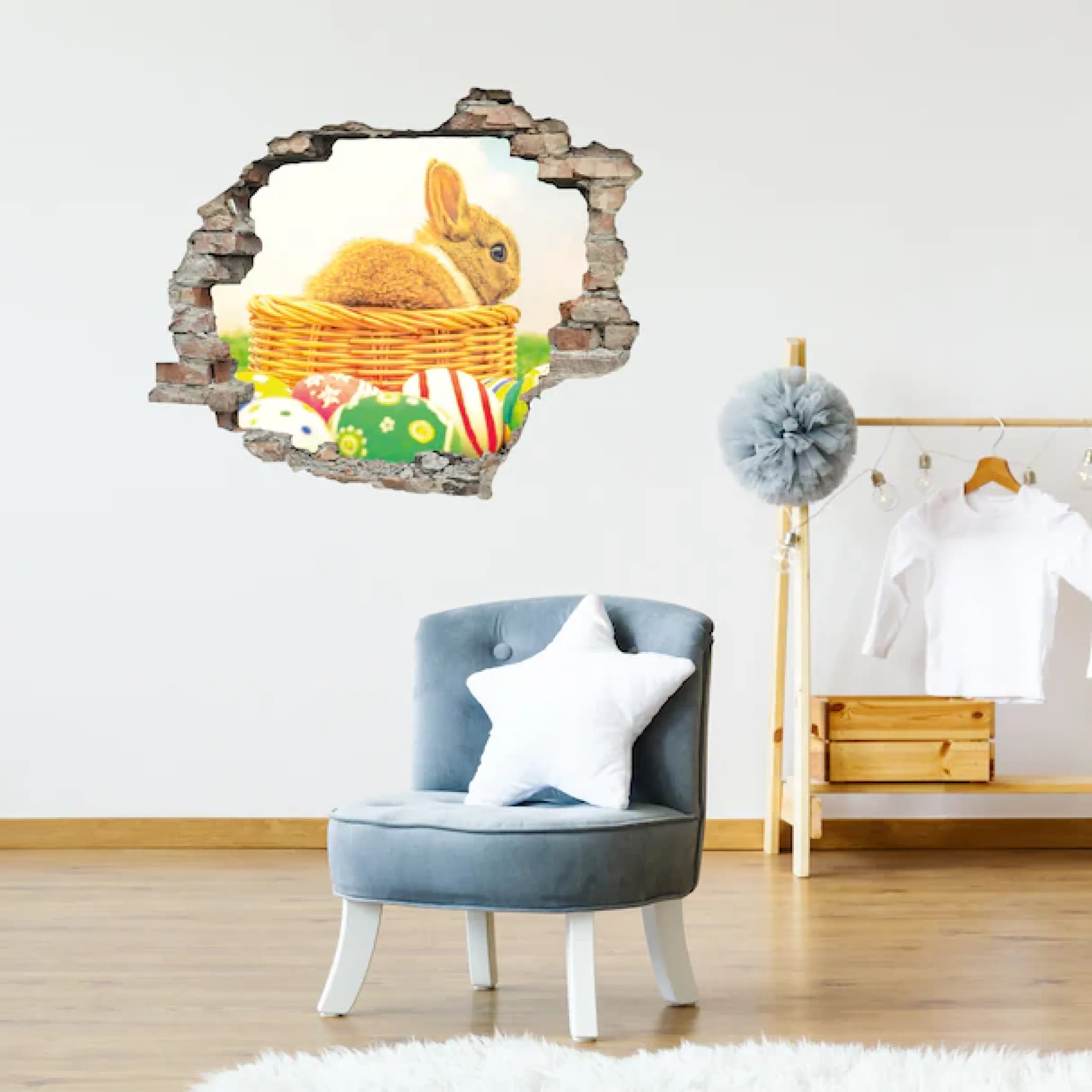 queence 3D-Wandtattoo »Osterhase im Nest« Selbstklebender Wandsticker Ostern Wanddurchbruch 60x50cm