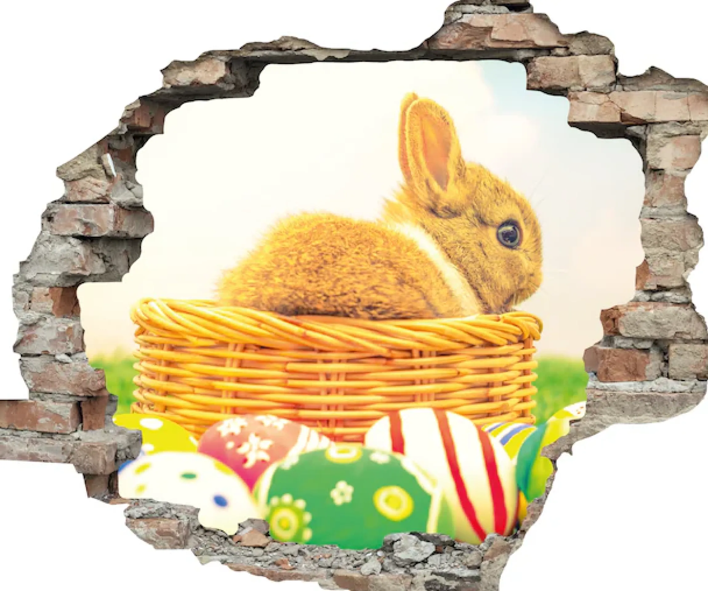 queence 3D-Wandtattoo »Osterhase im Nest« Selbstklebender Wandsticker Ostern Wanddurchbruch 60x50cm