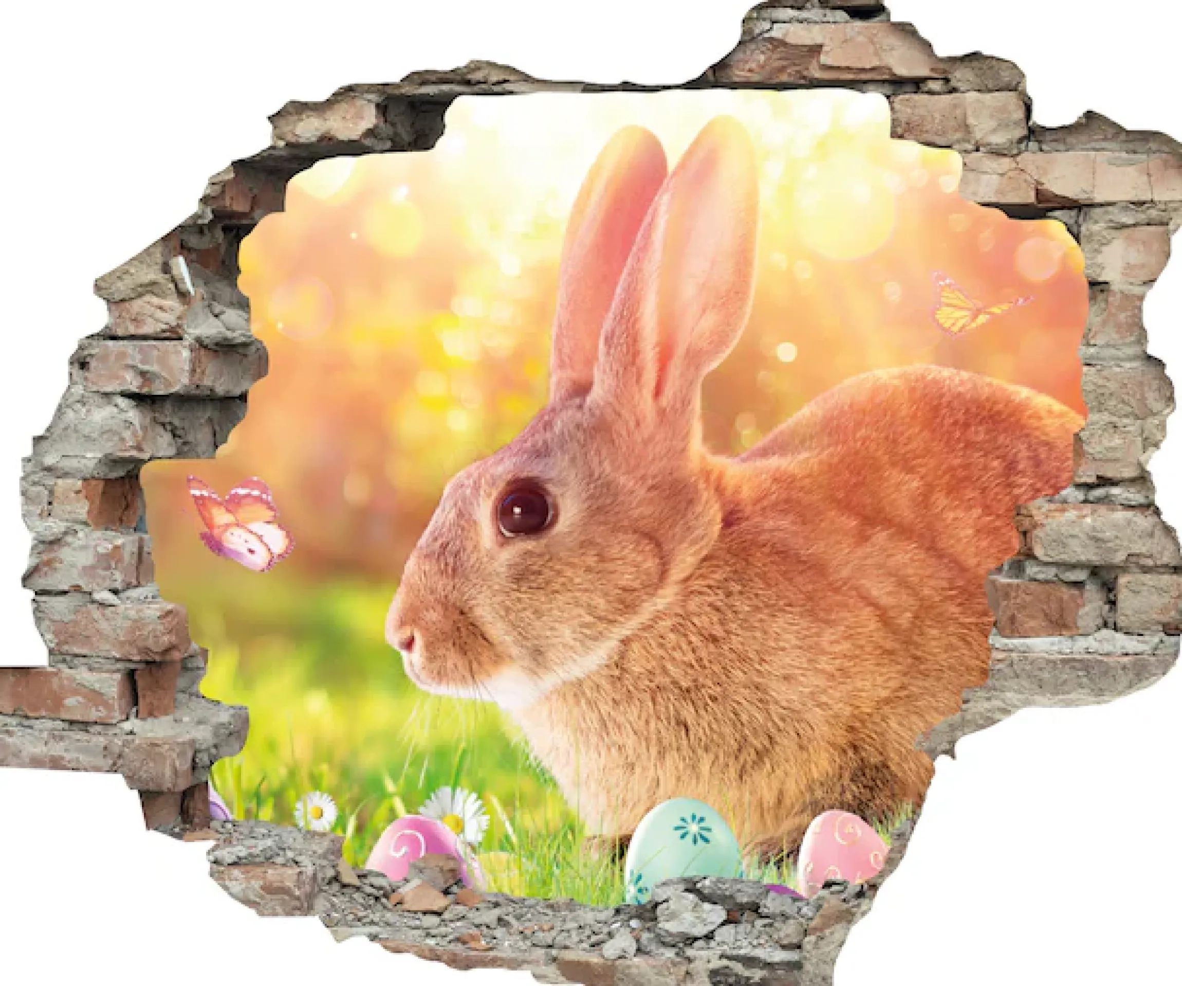 queence 3D-Wandtattoo »Osterhase mit Schmetterling« Selbstklebender Wandsticker Ostern Wanddurchbruch 60x50cm